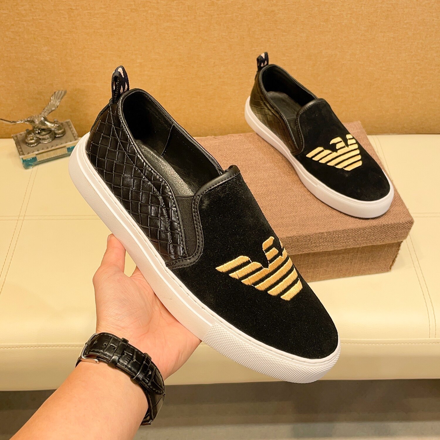 欧洲站利登阿玛尼男鞋真皮乐福一脚脚蹬休闲板鞋韩版乐福鞋豆豆鞋