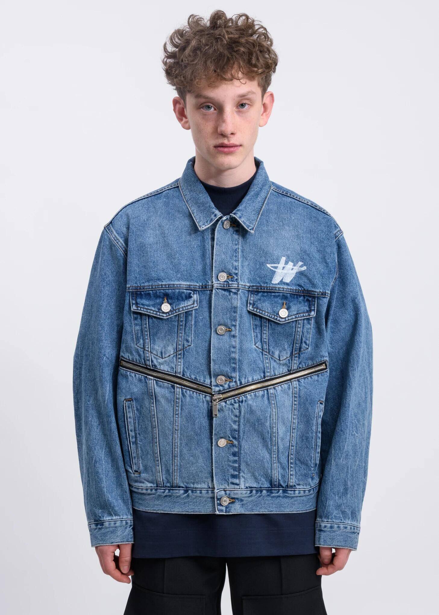 we11done牛仔外套wdlogo解构半拉拉链设计welldone夹克