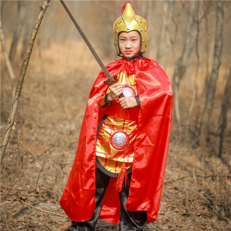 酷弄儿童黄金铠甲将军表演士兵古代战袍黄色民族服装