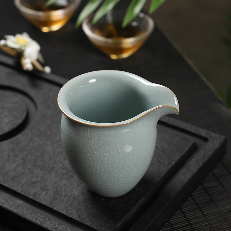龙泉手工青瓷公道杯茶海单个茶器功道杯哥窑茶漏公道杯