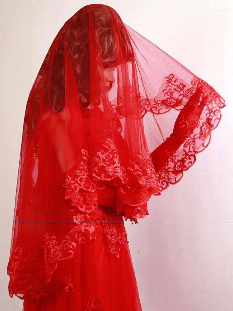 盖头红纱秀禾结婚半透明蕾丝2019蒙头头纱