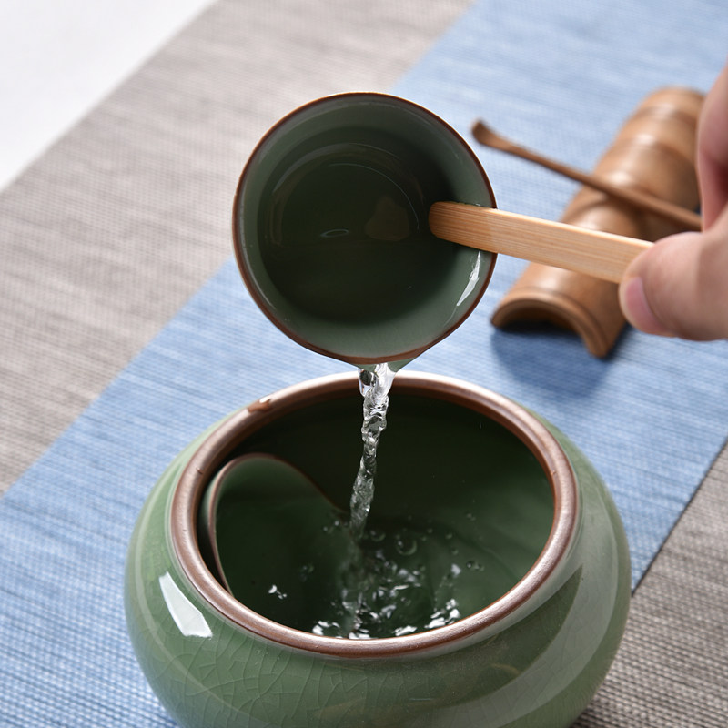 陶瓷水盂茶缸黑陶茶碗笔洗杯洗茶盂建水圆雅哥窑开片可养茶洗大号