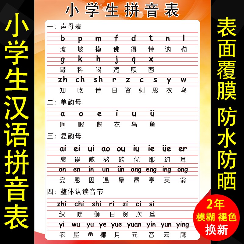 小学生汉语拼音字母表墙贴幼儿园拼音声母韵母整体体认墙贴