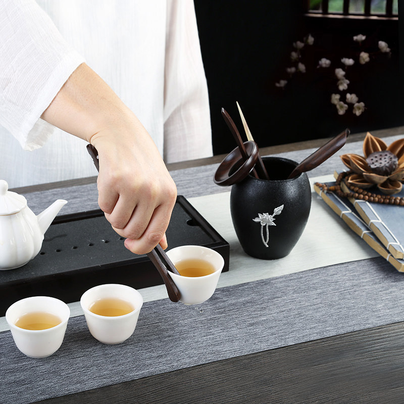 茶道黑陶六君子套装功夫功夫茶茶艺摆件檀木锡片茶道