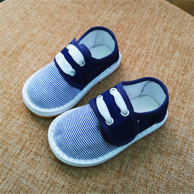 海军条纹文艺布鞋姐弟鞋潮宝宝软底传统布鞋