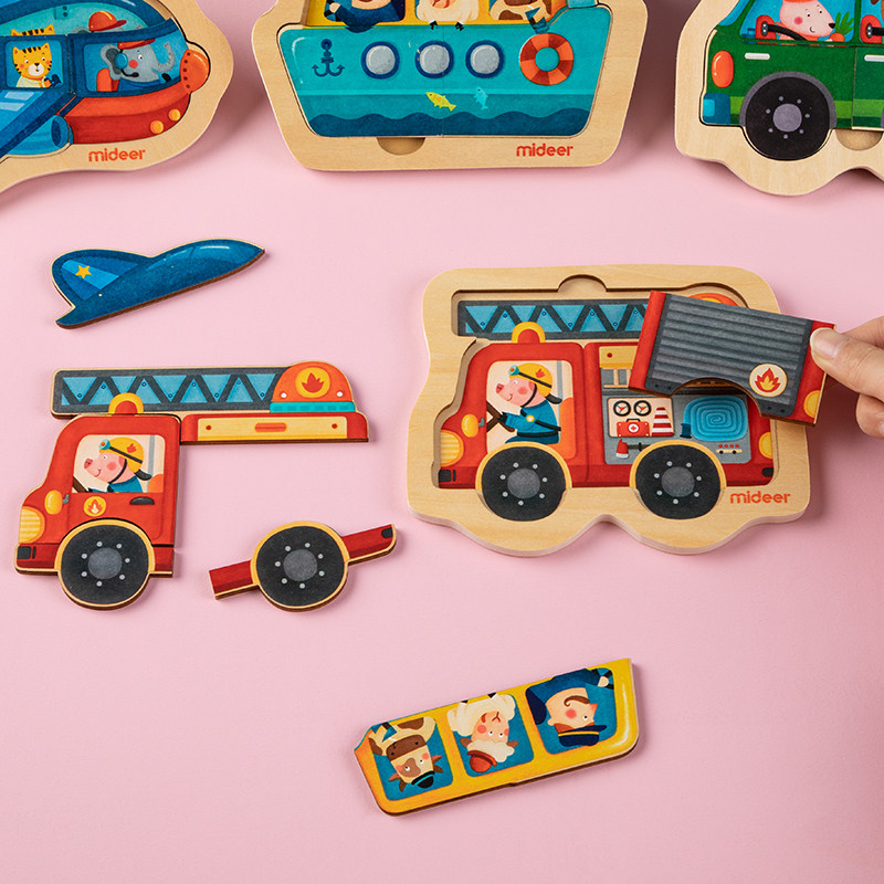 拼图幼儿木质汽车双层012岁儿童大块拼板宝宝拼图