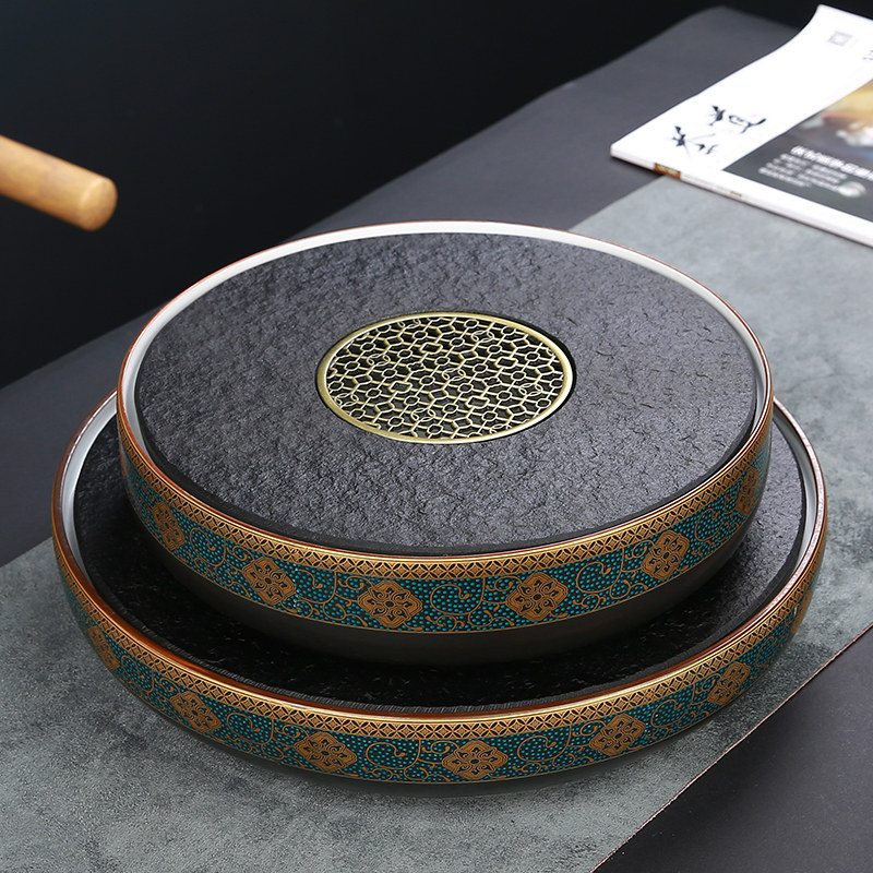 兆麟干泡头大石头大小茶台陶瓷乌金石简约圆形托盘茶盘