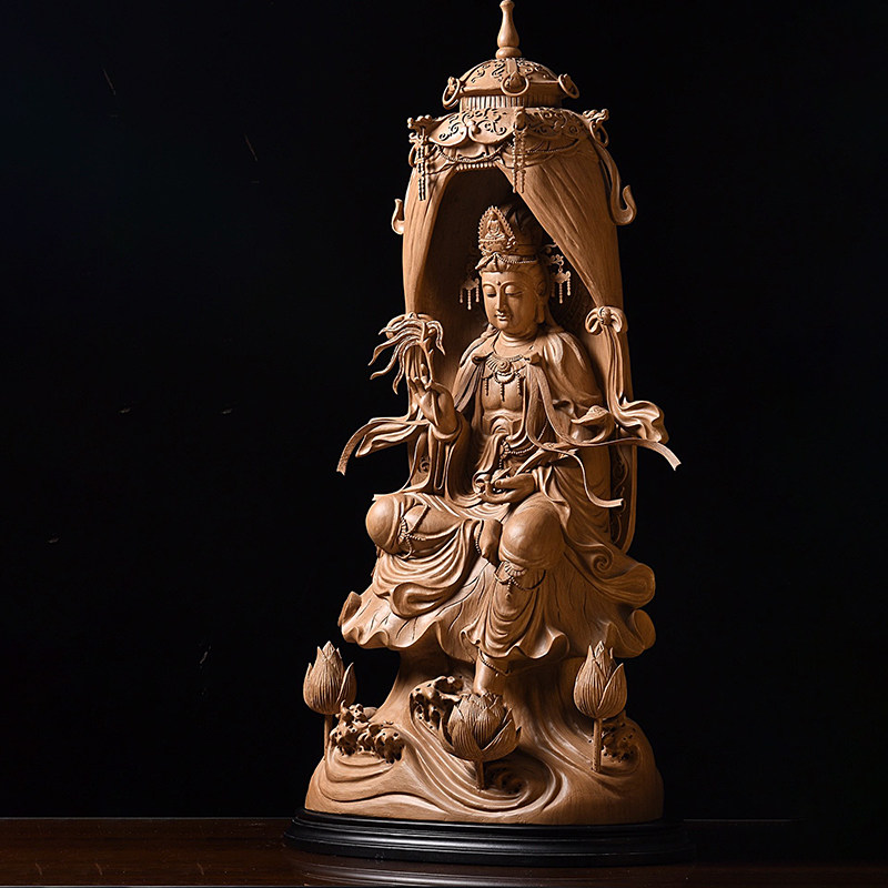 观音沉香木雕宝盖佛像菩萨客厅家居佛堂寺庙摆件