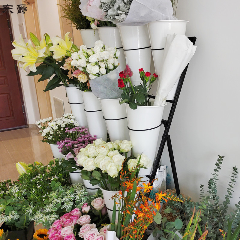 花店花架鲜花展示架铁艺梯形店用养花桶架花束花架