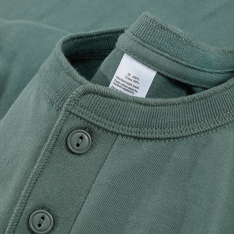 270g重磅亨利衫T恤美式复古阿美咔叽纯棉纯色宽松短袖体恤衫男女t