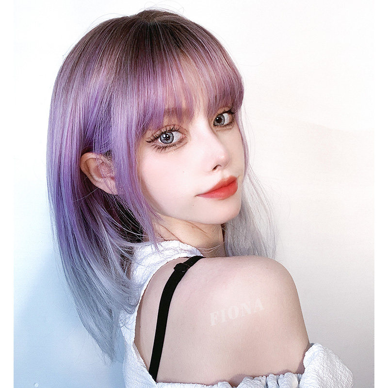假发短发发型紫色渐变rose同款发齐肩整顶假发