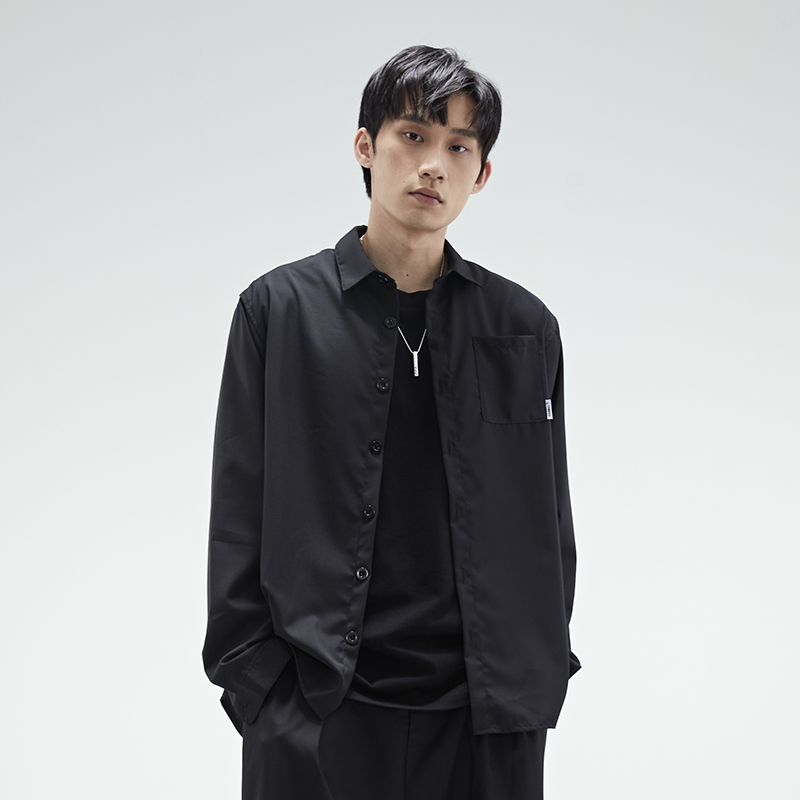 DIMC刘宇同款黑色休闲衬衫 素净百搭宽松港风男女长袖休闲衬衣潮