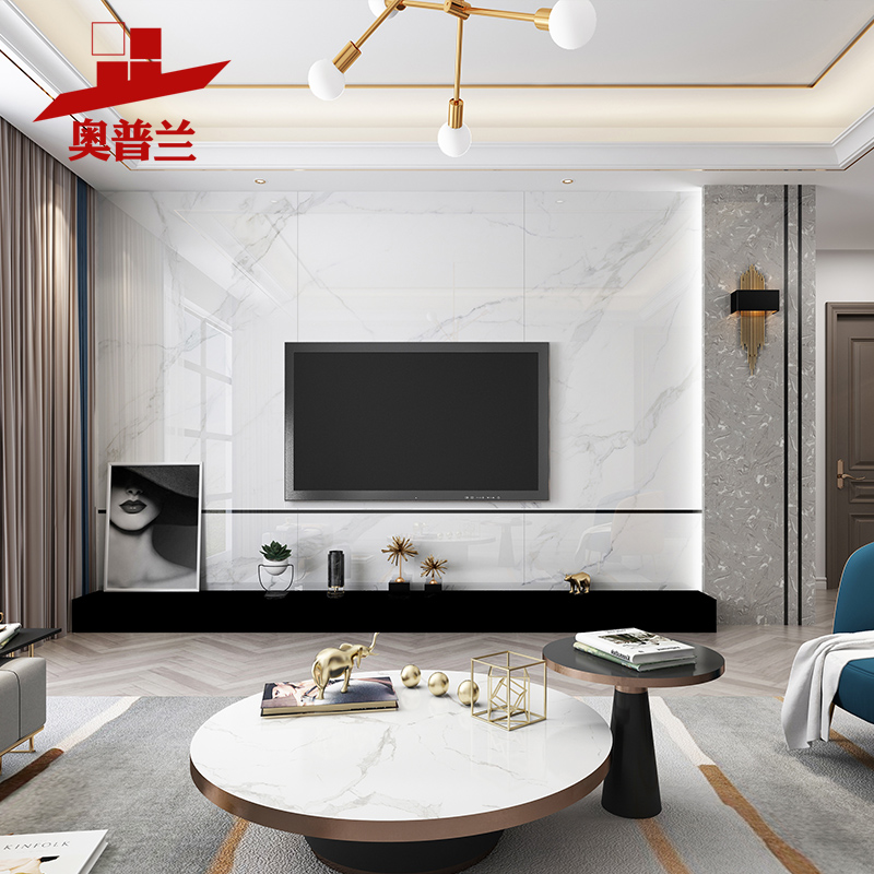 2020背景墙瓷砖微晶石轻奢悬空影视墙现代简约大理石电视墙造型框
