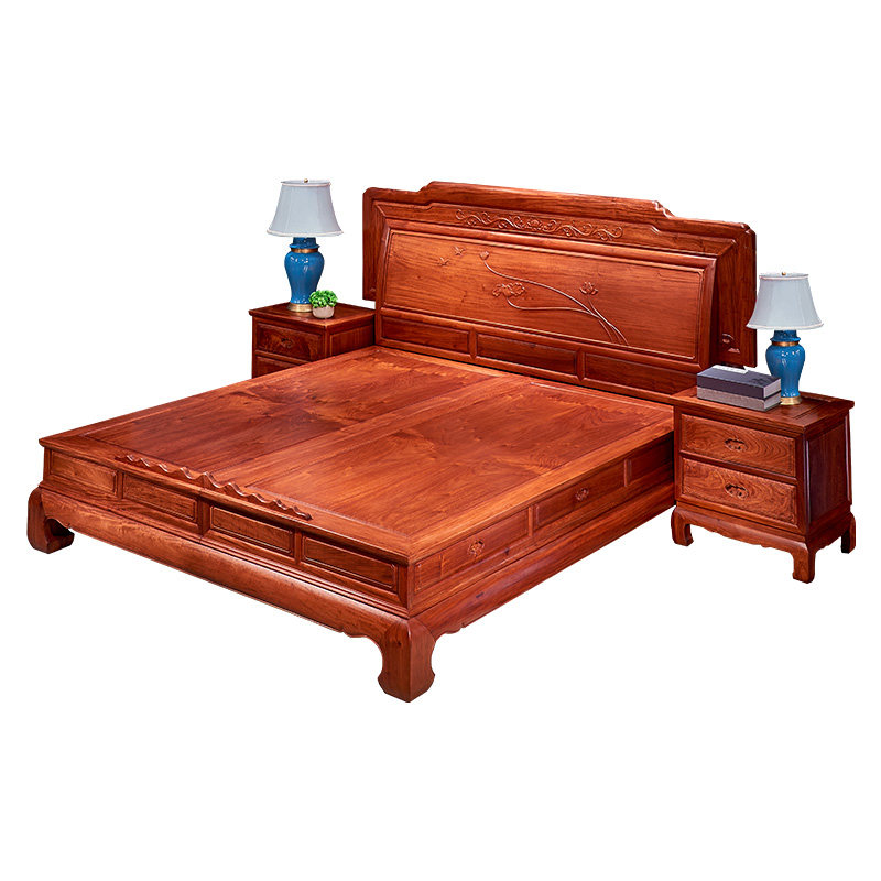 红木家具新中式紫檀大果中式双人床缅甸18米卧室实木红木床