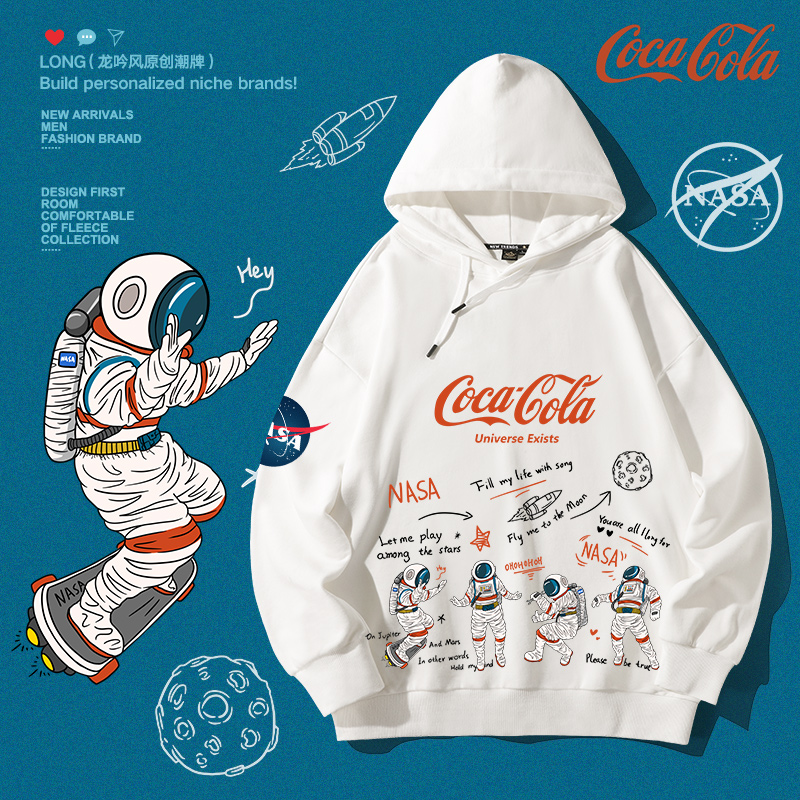 2021新款nasa联名卫衣男冬季连帽宽松秋冬加绒宇航员秋款纯棉外套
