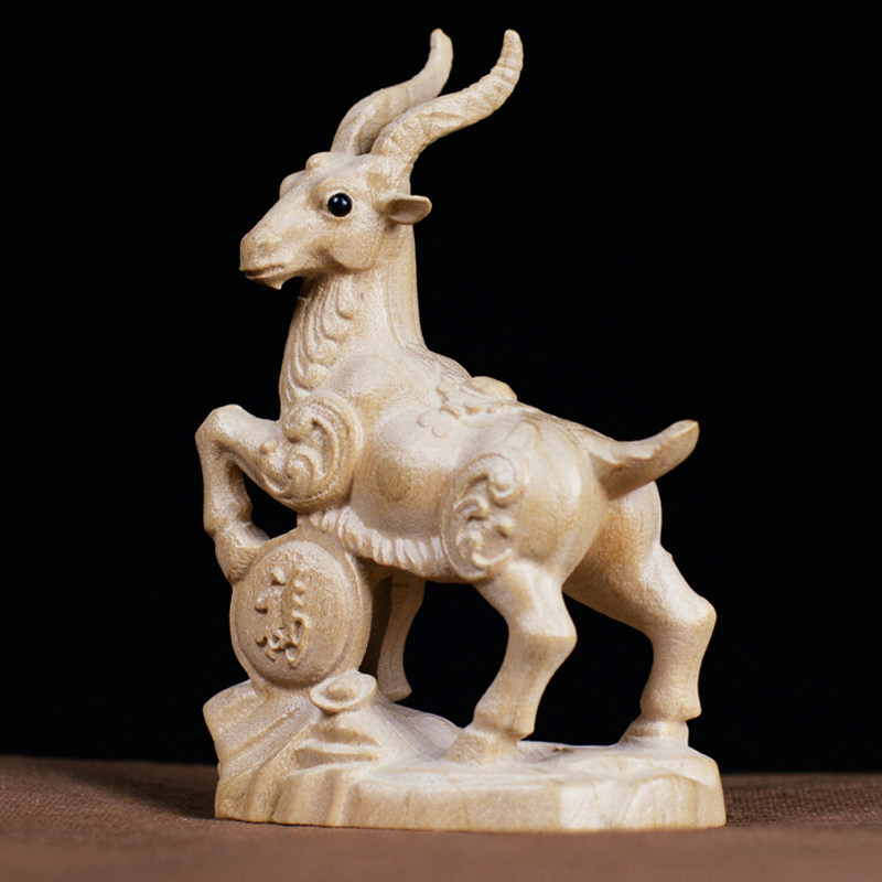摆件桃木雕刻生肖羊木质十二生肖属羊三羊开泰木雕