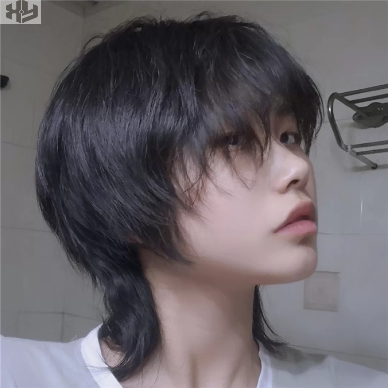 假发男士真人发丝狼尾头套头头套自然鱼头头发日常整顶假发