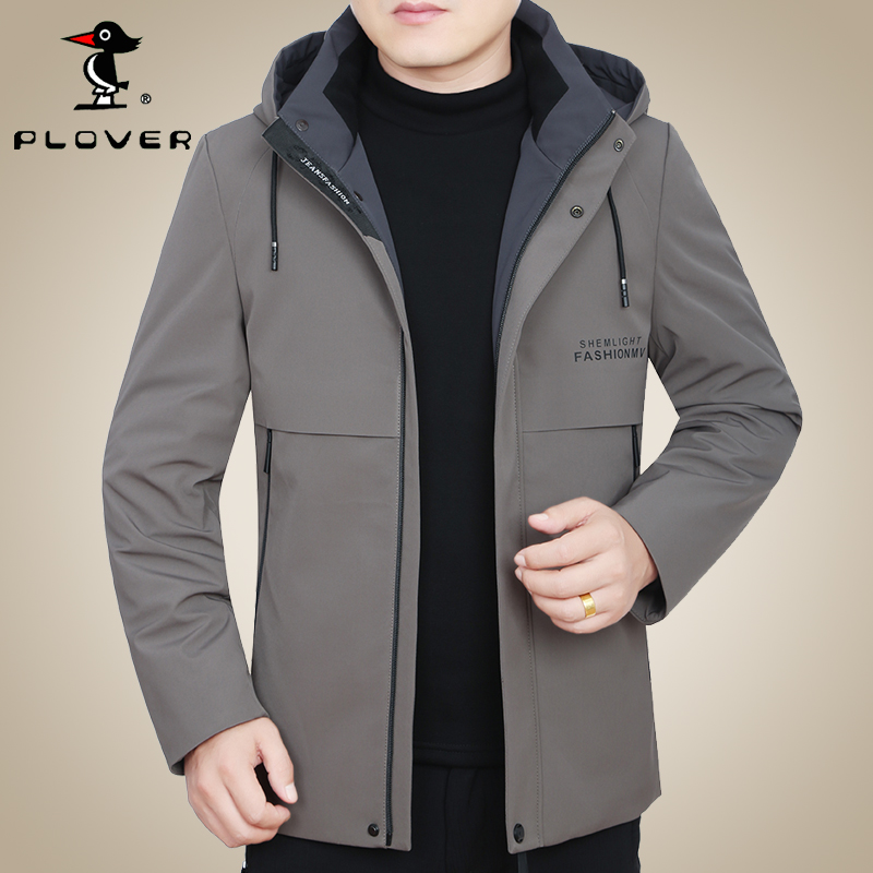 秋冬新款啄木鸟男装正品中年男立领连帽加厚加棉夹克休闲爸爸外套