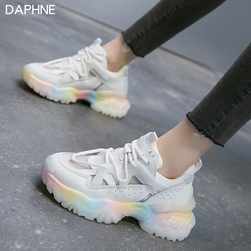 daphne达芙妮老爹鞋女2021夏季新款百搭休闲彩虹时尚休闲鞋