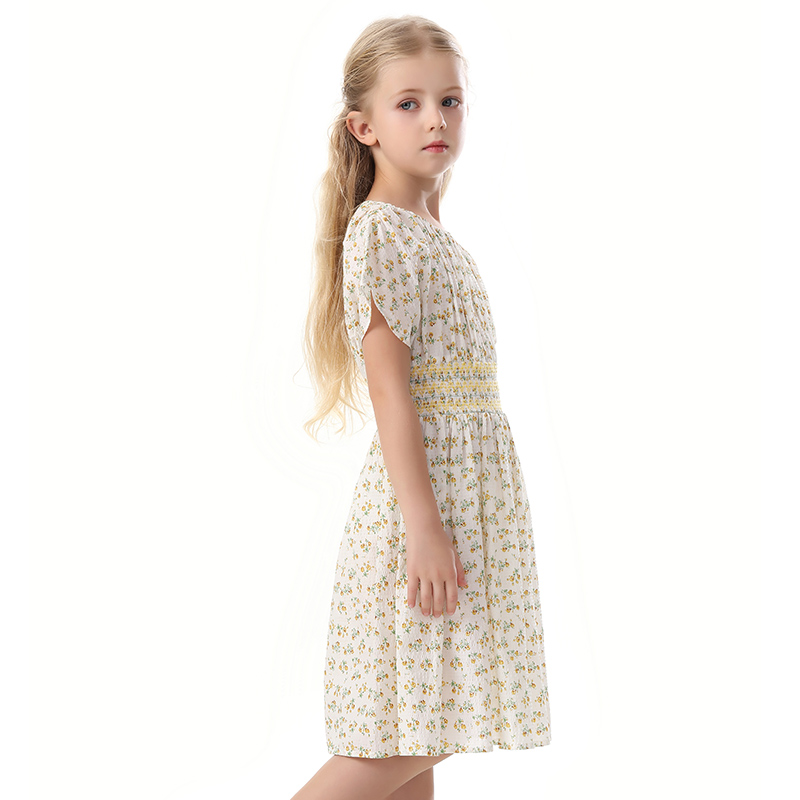 lynnmilo连衣裙女孩仙女洋气修身印花短袖女童琳麦连衣裙