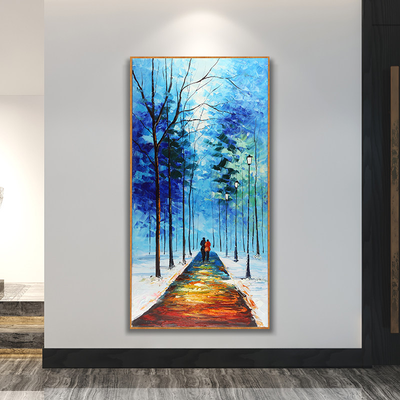 油画挂画客厅手绘玄关手工装饰画竖版走廊装饰油画