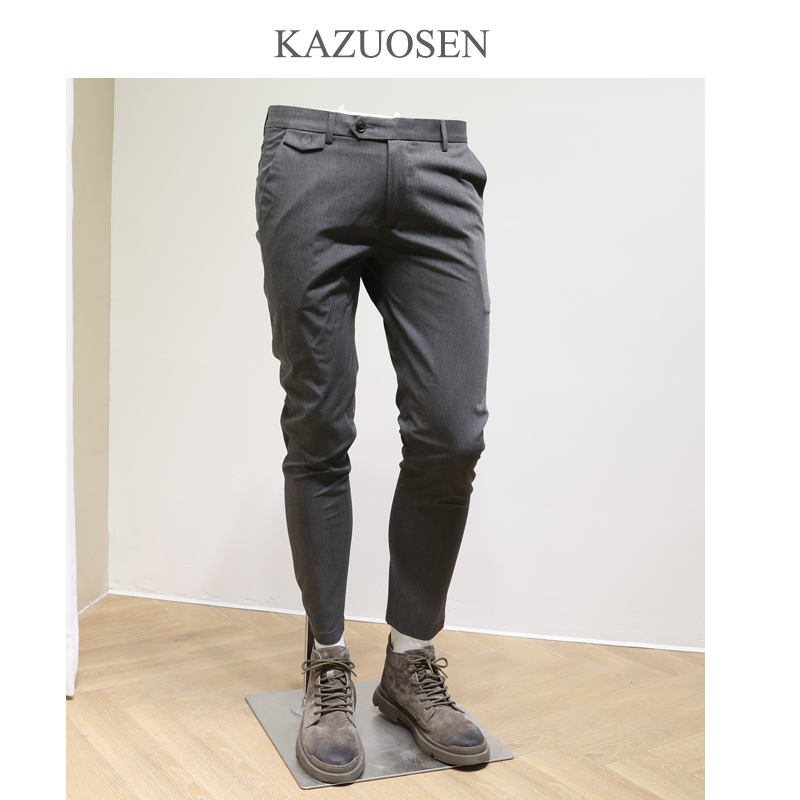 卡左森秋装休闲西裤男坠感小西裤修身小脚弹力直筒潮流韩版西装裤