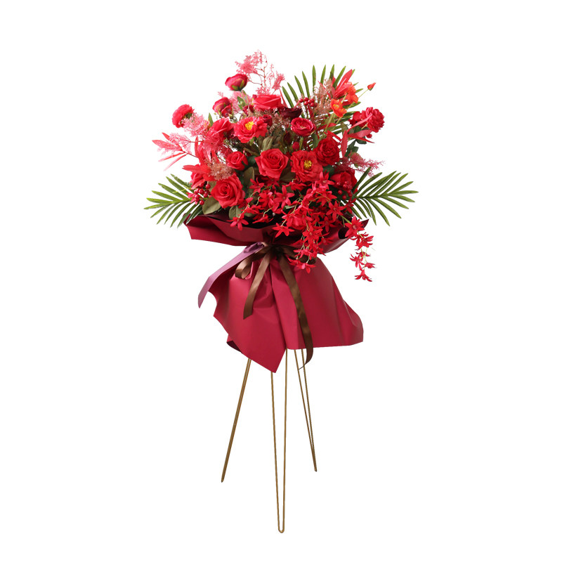 仿真花迎宾开业花篮红玫瑰商务乔迁庆典活动指引落地花三角架花架