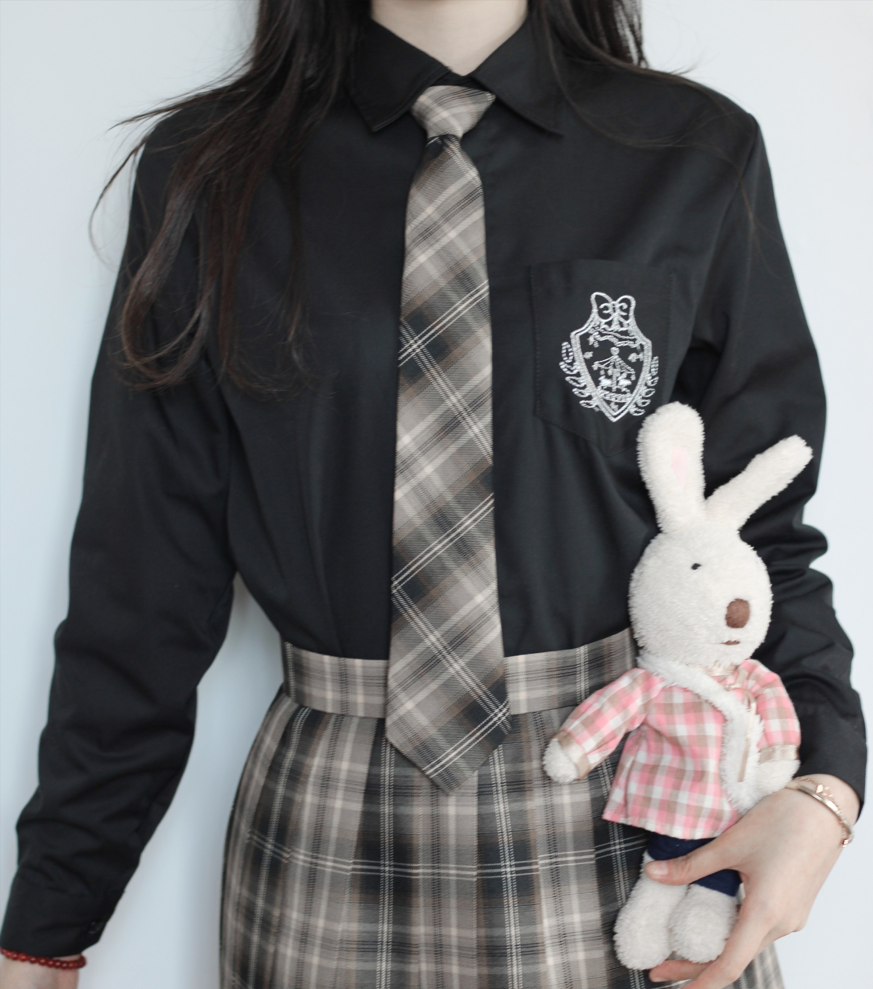 衬衫麋鹿原创jk刺绣现货日系制服黑白秋冬季衬衫