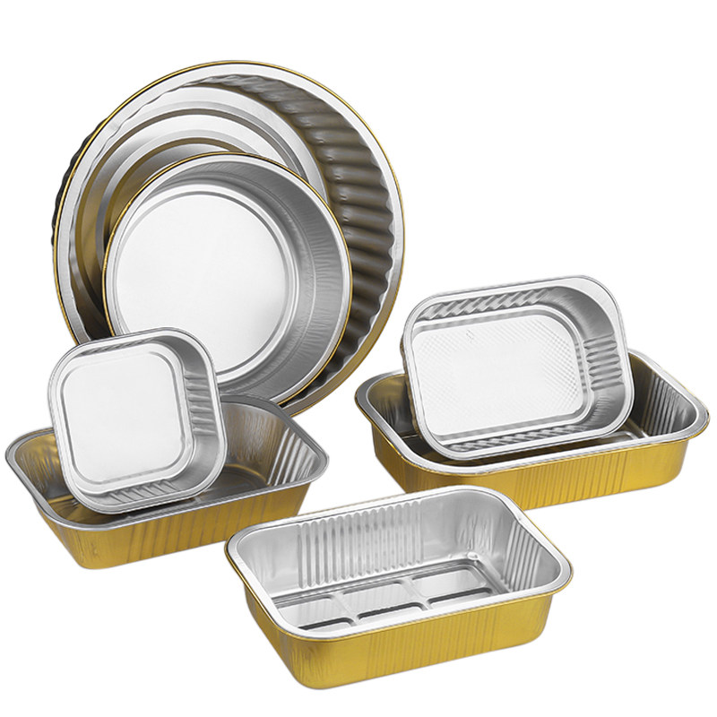 金色锡纸纸盒加厚加硬带盖明火圆形长方形铝箔一次性餐盒