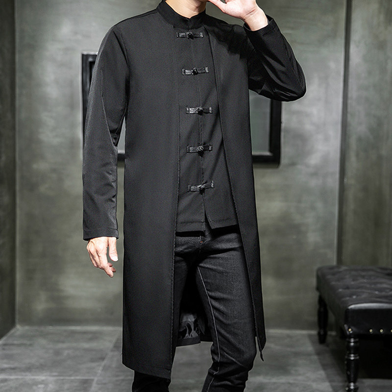 大褂古汉复古民国长衫风衣款盘男中中长两件民族服装