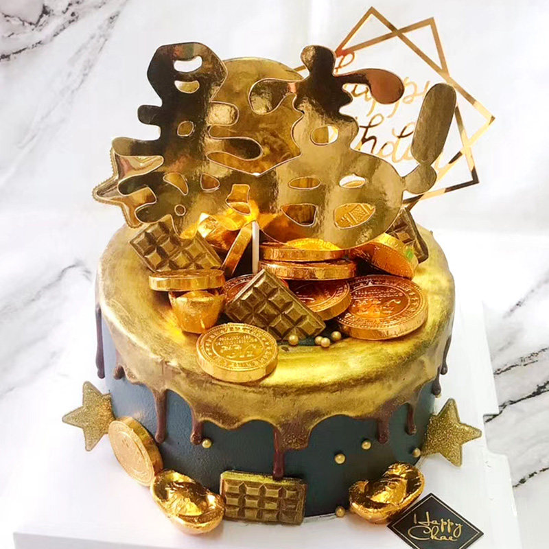 金币蛋糕可可摆件装饰烘焙巧克力元宝金条花生黑巧克力
