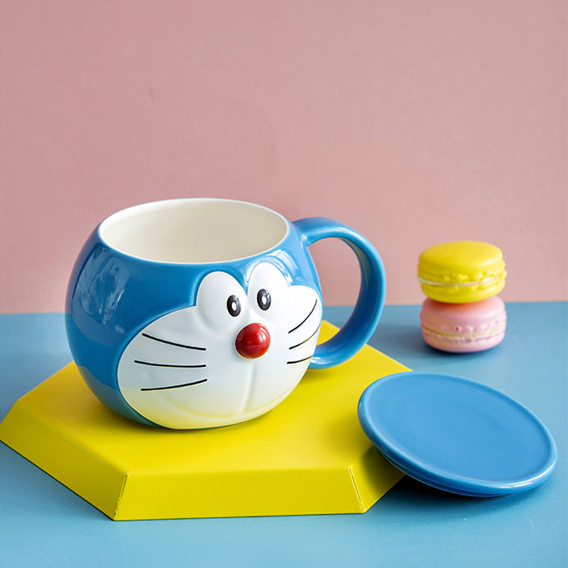 官方正版哆啦陶瓷马克杯带水杯咖啡杯卡通可爱马克杯