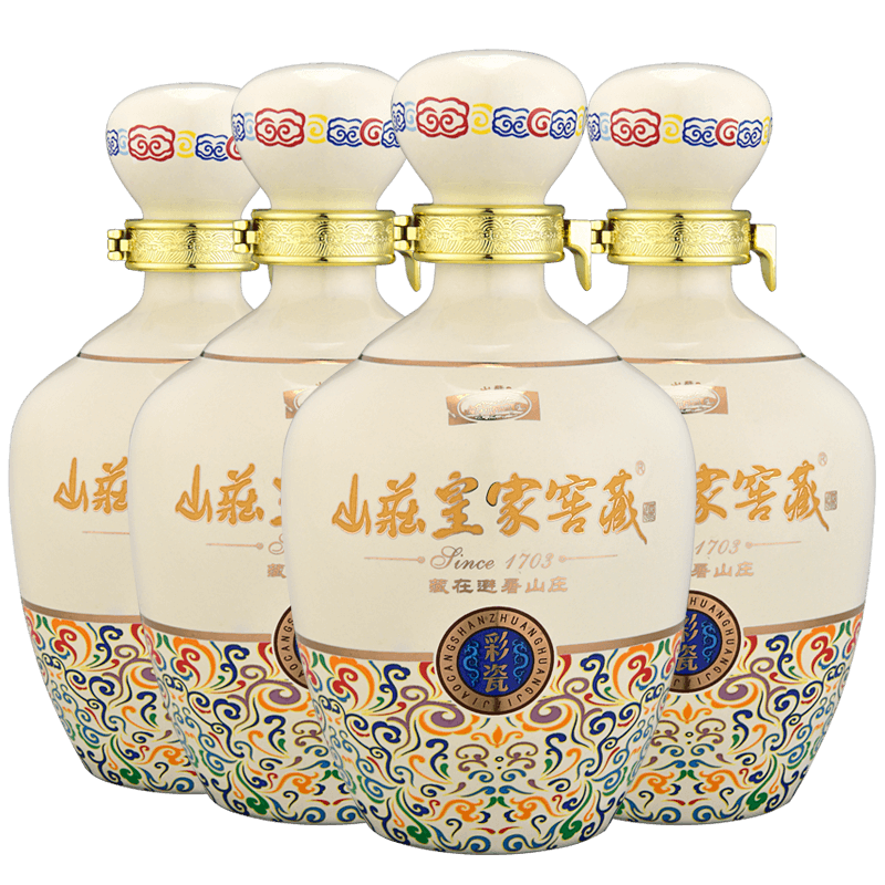 山庄皇家窖藏彩瓷38度450ml4瓶整箱装粮食浓香型低度白酒送礼