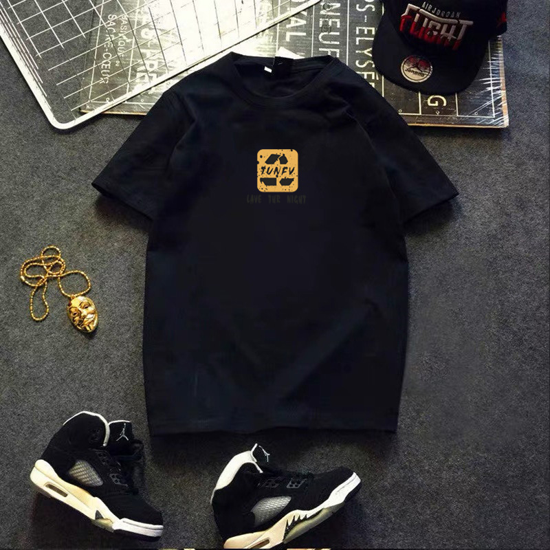 潮牌夏季男士短袖t恤港风网红宽松五分潮流圆领体恤打底印花上衣