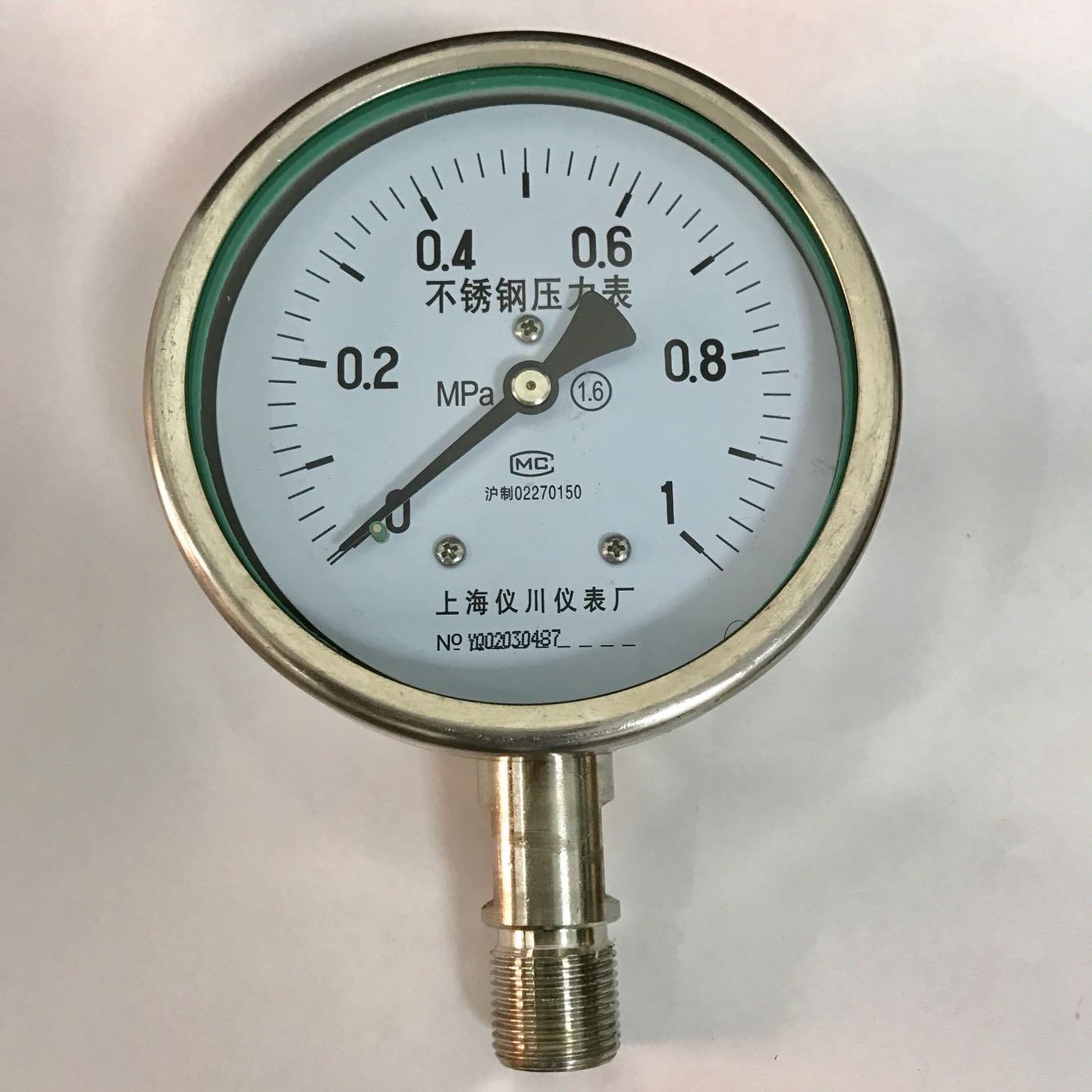 不锈钢压力表y100bf01mpa直径100mm压力1mpa10公斤仪川压力表