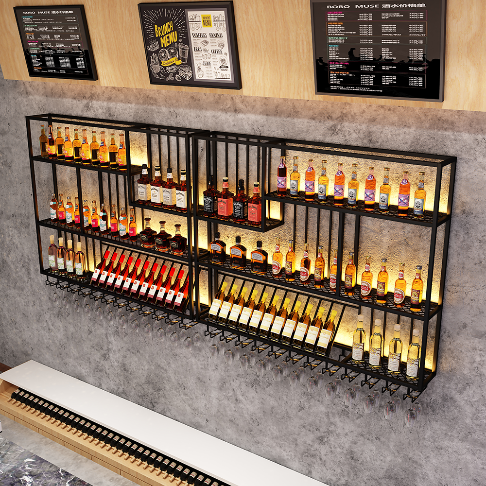 酒吧吧台酒架餐厅创意壁挂式酒柜置物架工业复古酒架