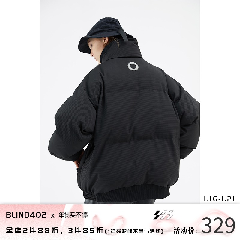 BLINDNOPLAN主线blind402 20AW廓形肌理感纯色暗条纹保暖羽绒棉服