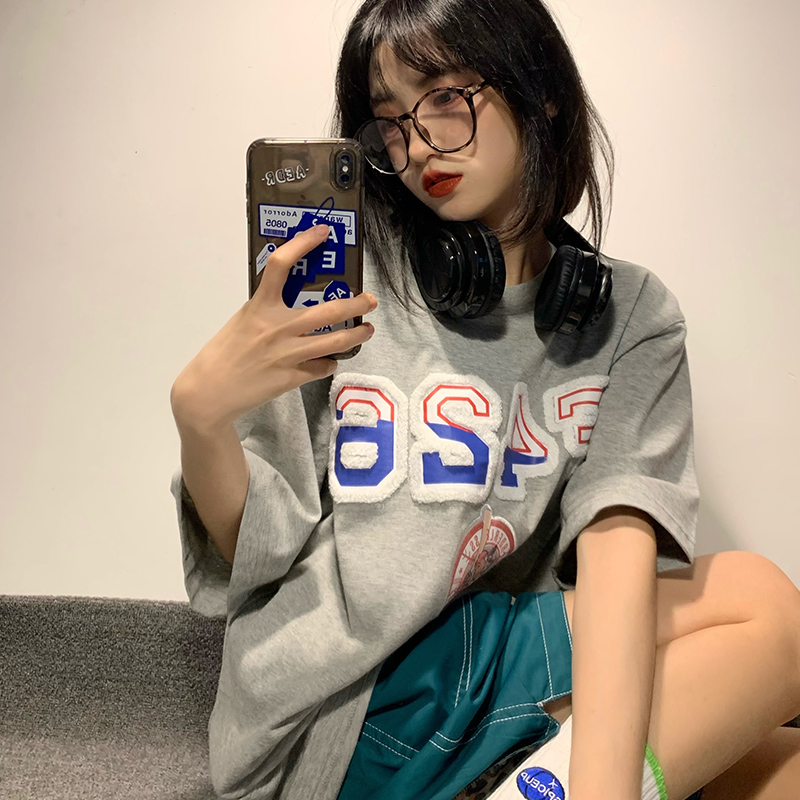 【F426官方店】国潮牌情侣嘻哈夏季蓝白红logo短袖宽松休闲T恤