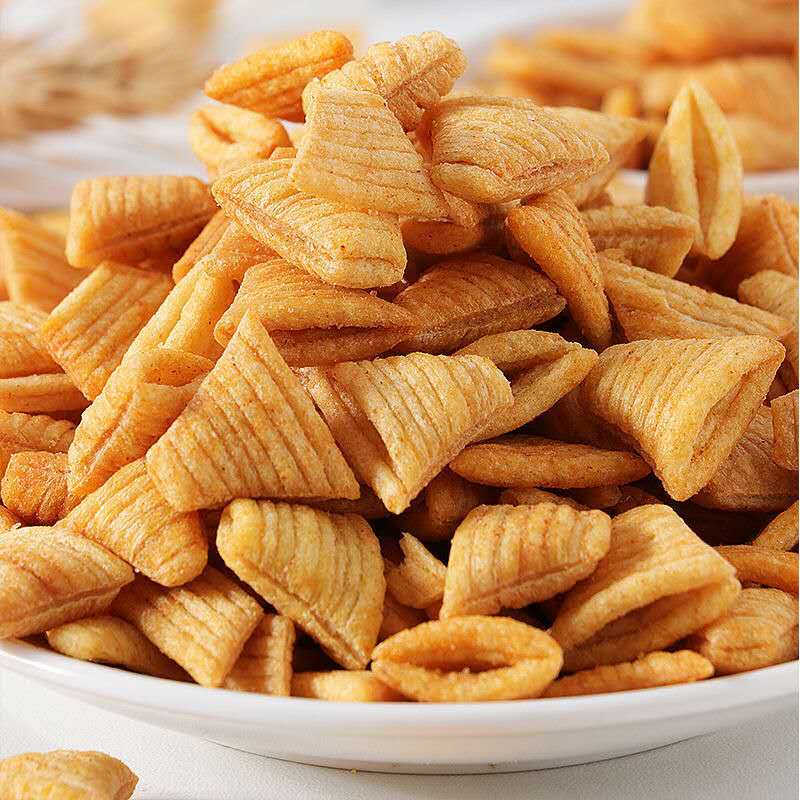 牛角尖角锅巴薯片小吃零食网红休闲膨化食品黑麦膨化食品