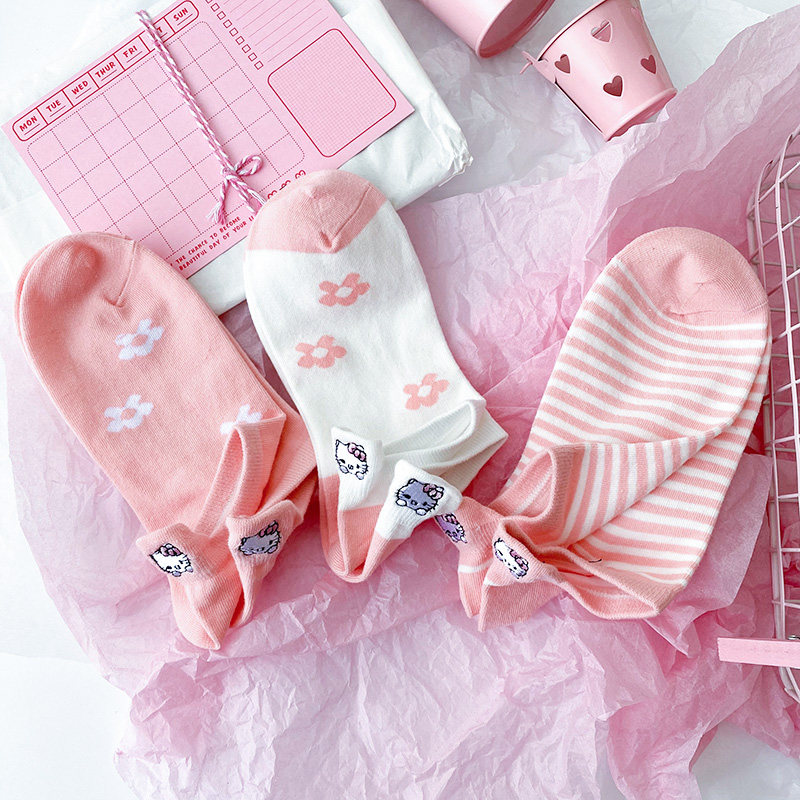 粉色袜子女短袜浅口韩国可爱日系纯棉夏季薄款船袜