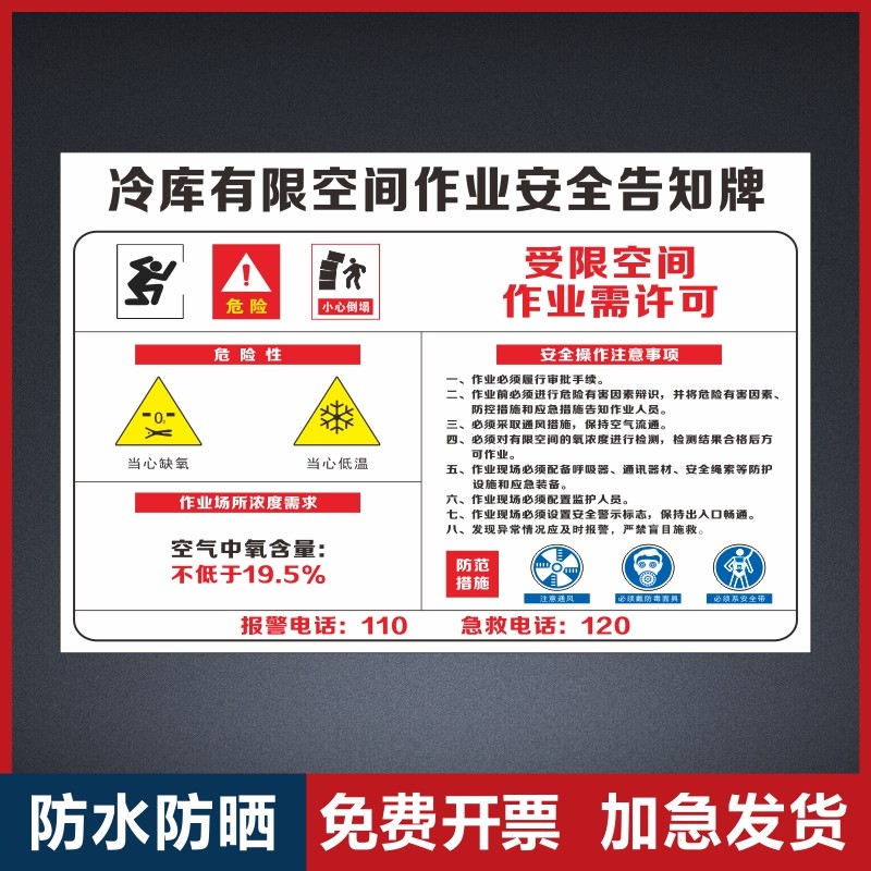 空间安全有限冷库警示提示标识警告风险标志标志牌