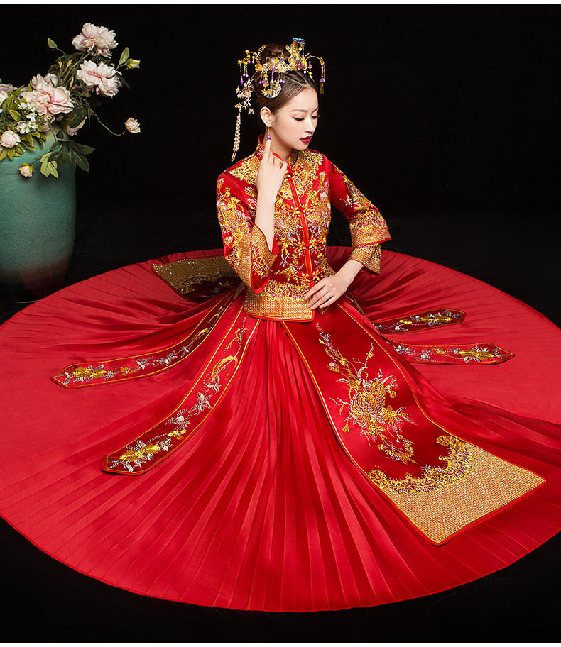 灵绣阁汉服抖音同款大码秀禾新娘2020新款结婚旗袍