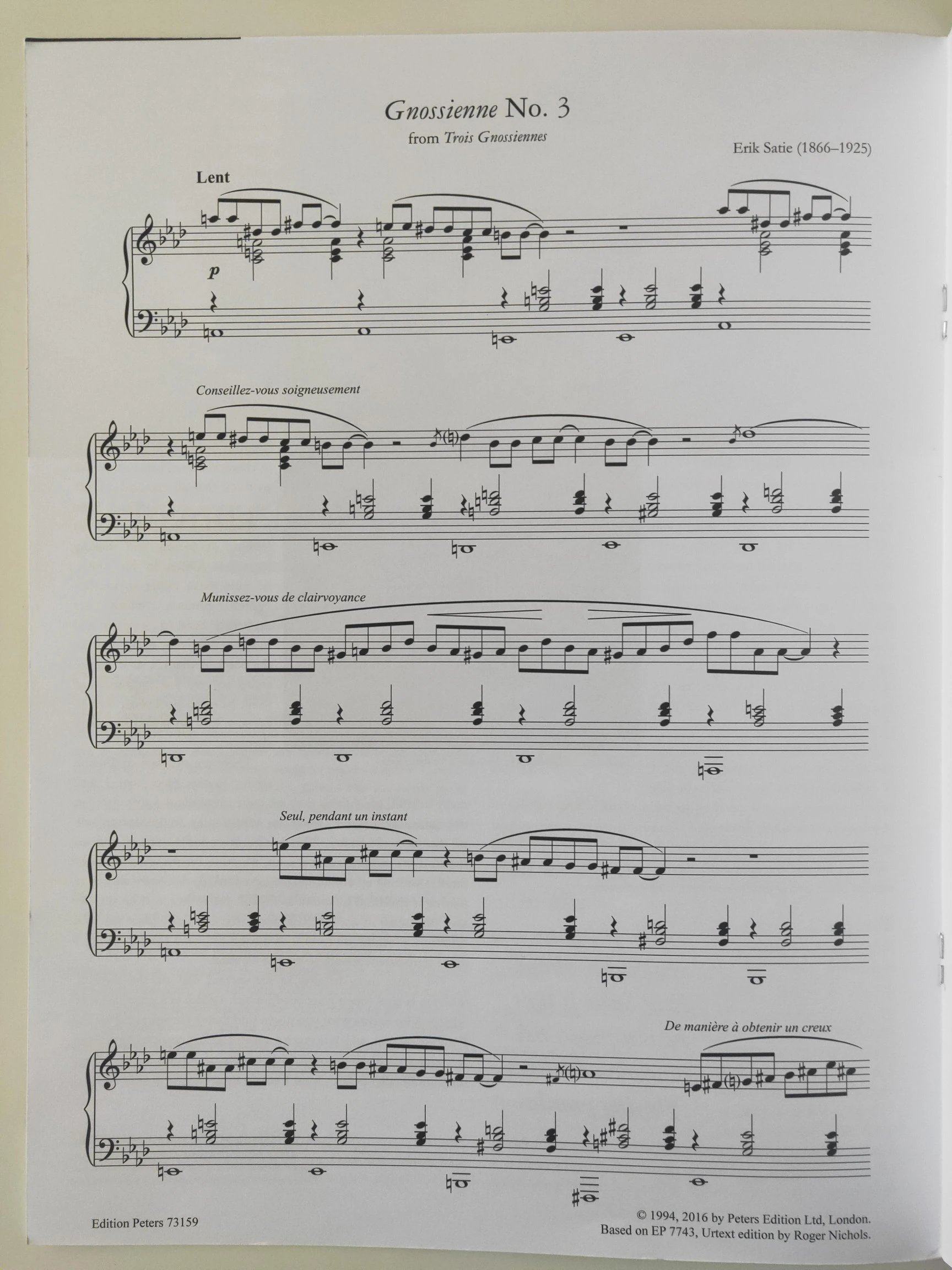 预售萨蒂第三玄秘曲钢琴独奏彼得斯原版进口乐谱书eriksatie