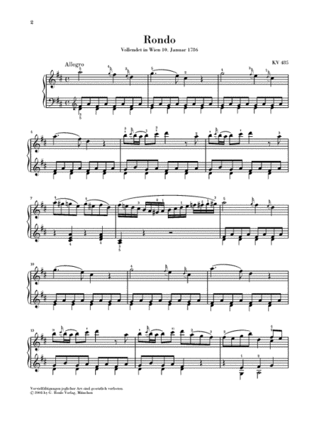 莫扎特回旋曲d大调k485钢琴独奏带指法德国亨乐原版乐谱mozartrondod