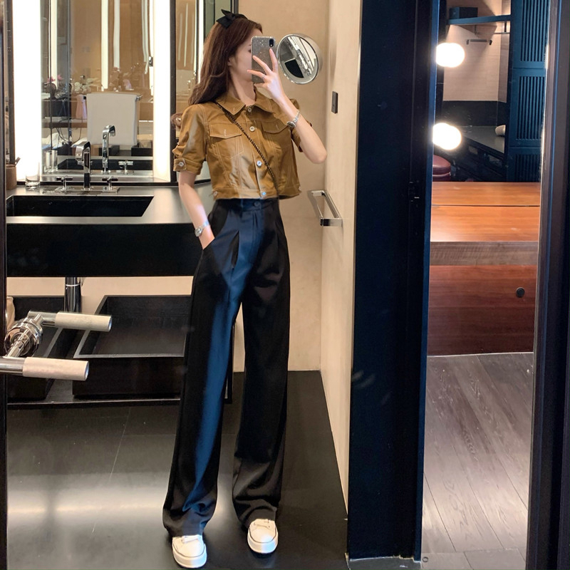 职业装气质女神范港风套装女复古chic时尚炸街阔腿裤两件套夏季潮