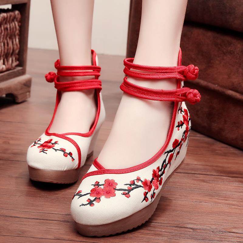汉朝古风鞋子子女汉服红色翘头传统公主布鞋布鞋