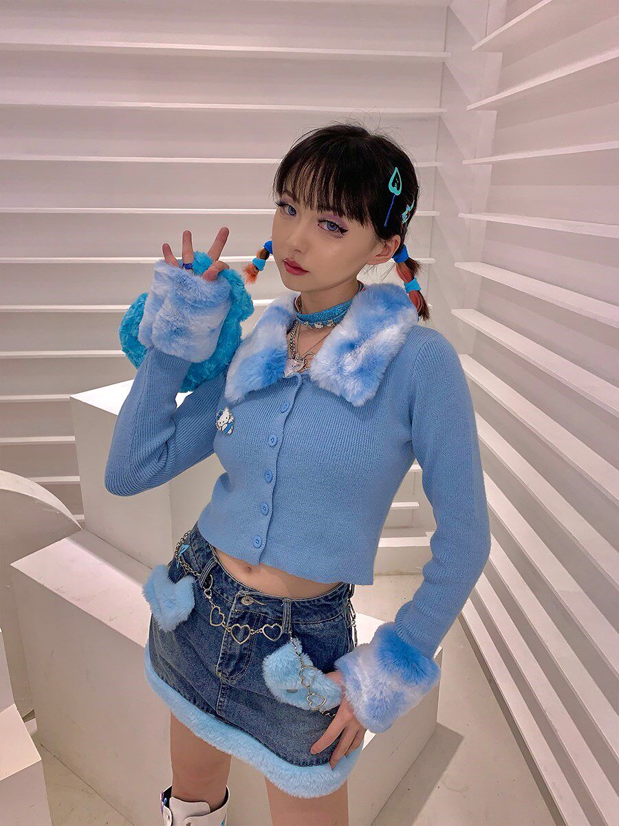 00sbaby原创新款千禧y2k辣妹毛毛上衣欧美复古cosplay女装