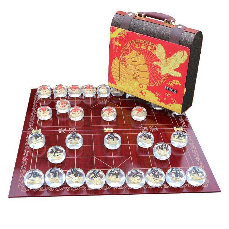 双默言大号水晶水晶象象棋立体甲骨文中国象棋棋盘棋桌中国象棋