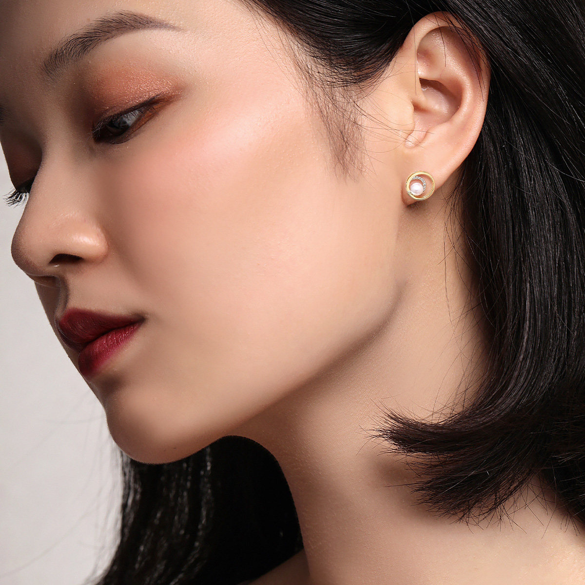 meluxe18kakoya珍珠耳钉钻石真钻耳环耳圈轻奢耳饰