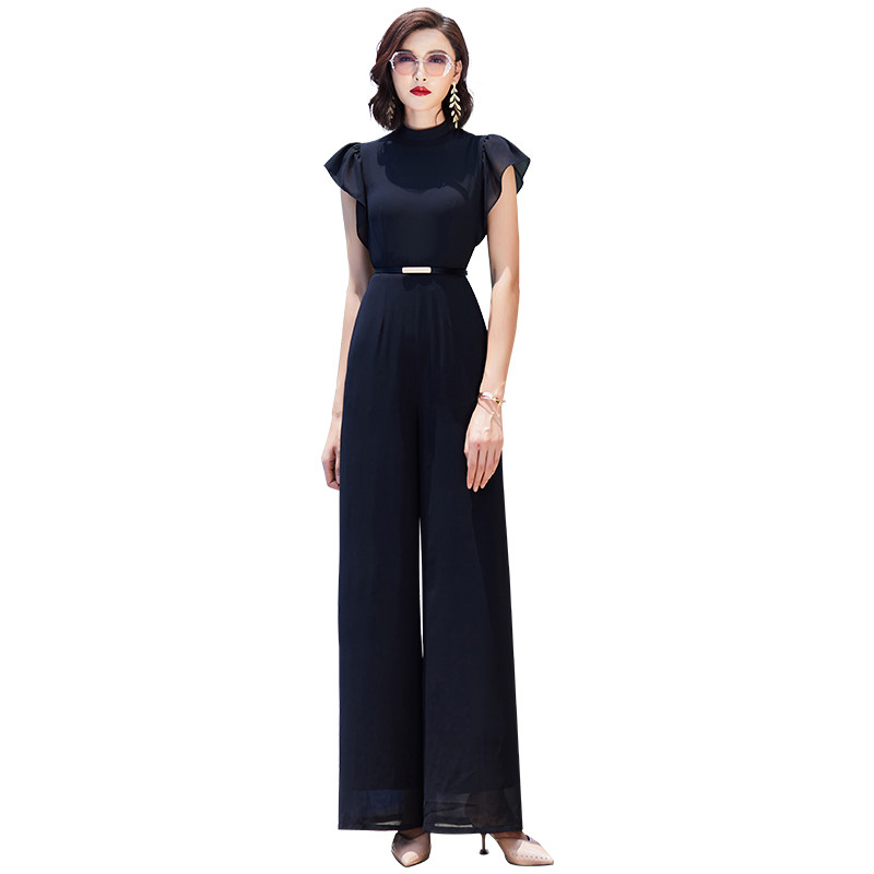 夏季连体裤女2020新款韩版时尚休闲黑色垂感连衣裤连体衣